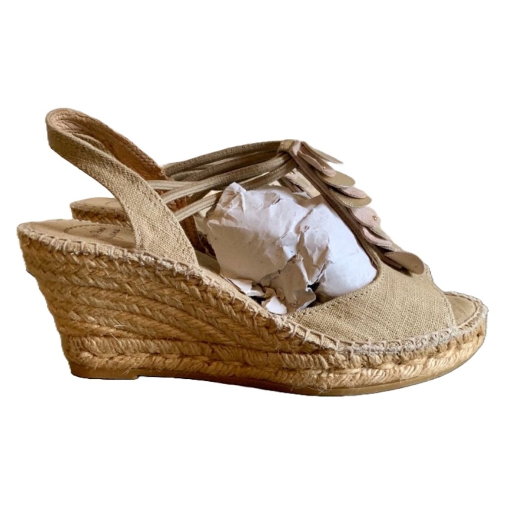 NWOB TONI PONS ORIGENS Women's Sitges Stone Tan Metallic Wedge Sandals Sz 5.5/36 - Picture 8 of 10